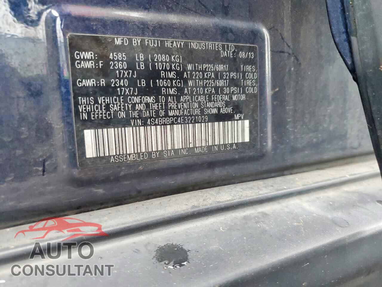 SUBARU OUTBACK 2014 - 4S4BRBPC4E3221029