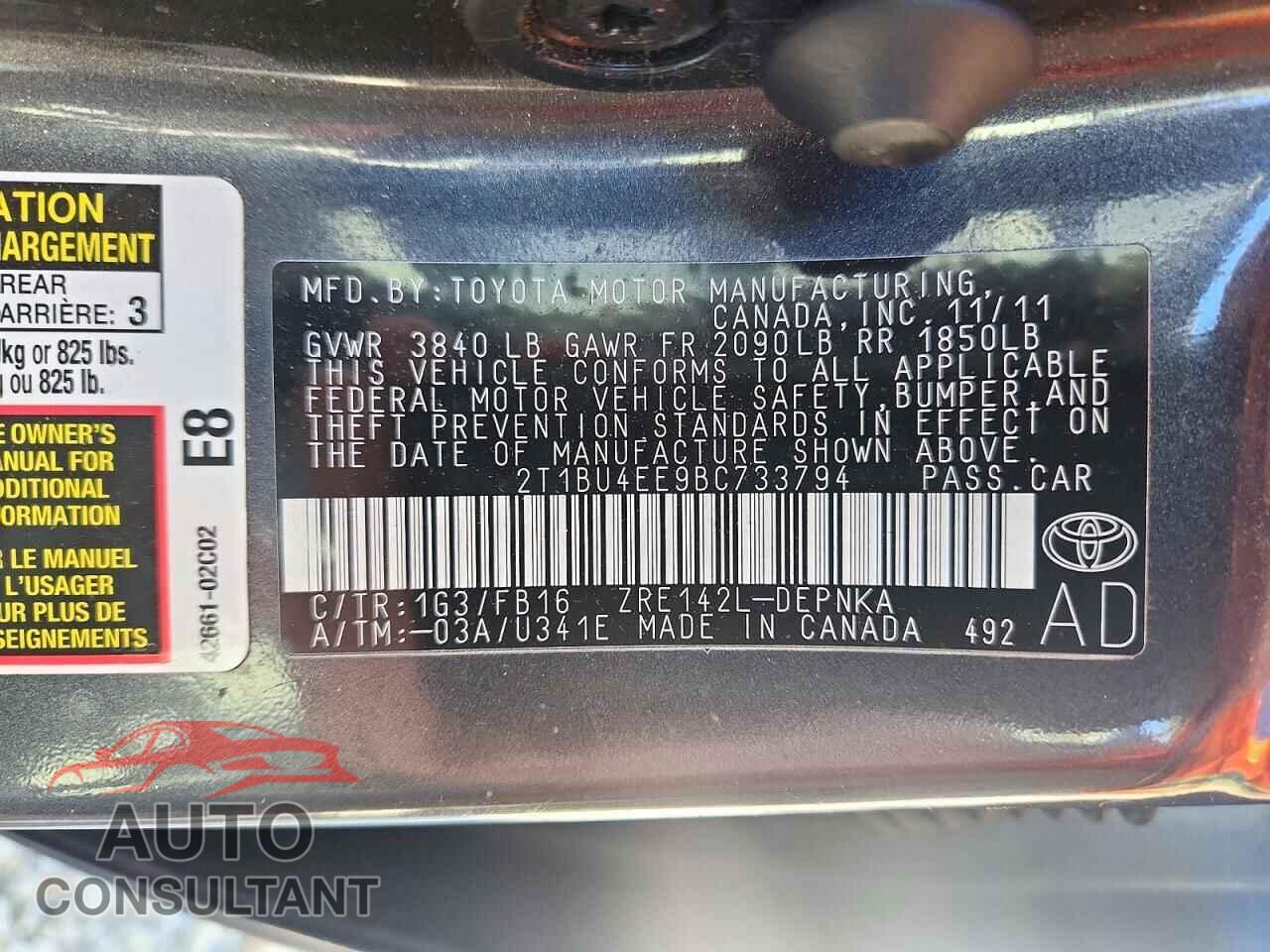 TOYOTA COROLLA 2011 - 2T1BU4EE9BC733794