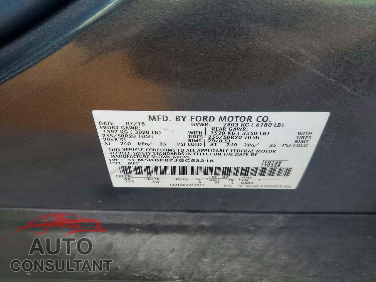 FORD EXPLORER 2018 - 1FM5K8F87JGC53218