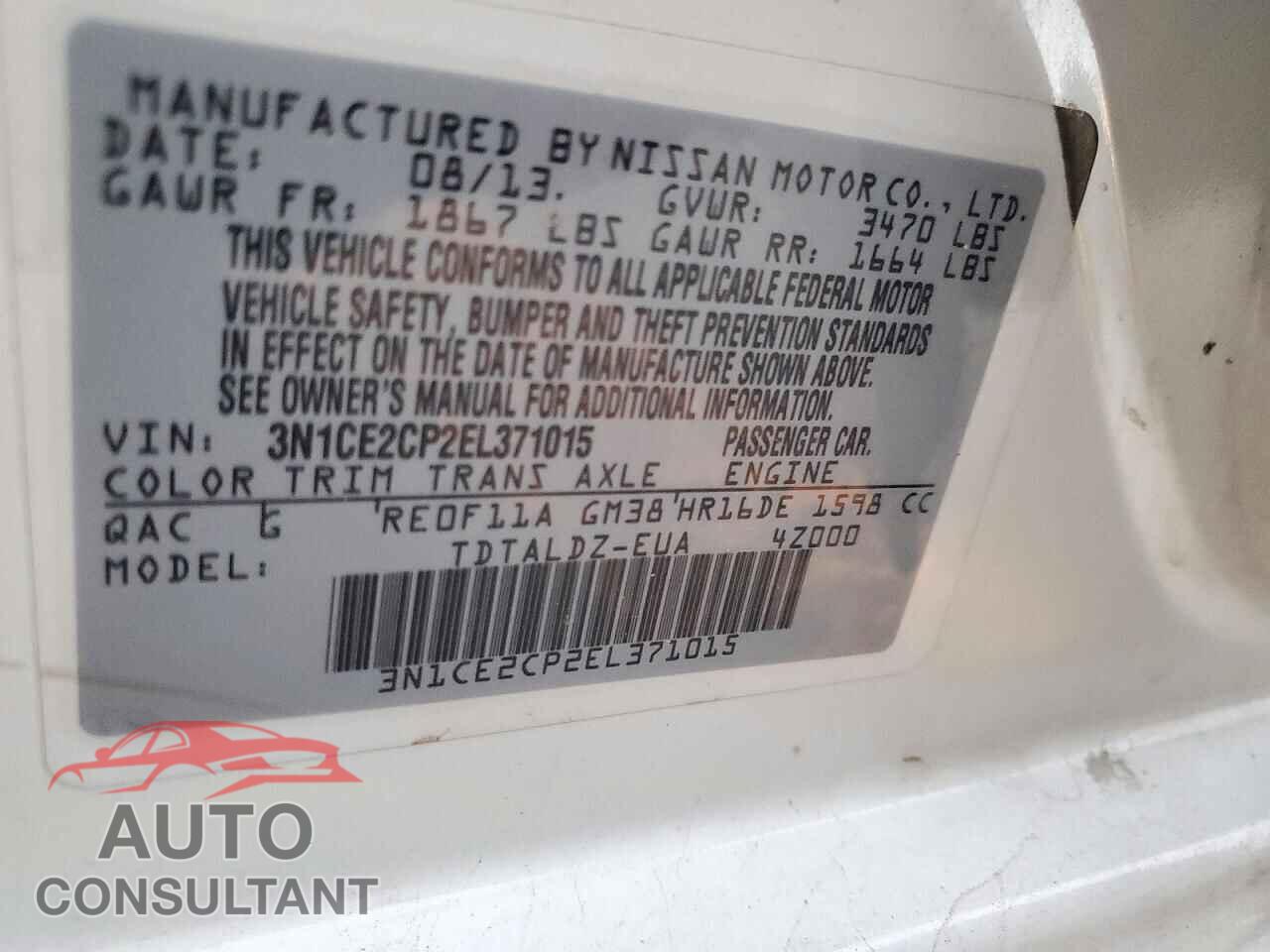 NISSAN VERSA 2014 - 3N1CE2CP2EL371015