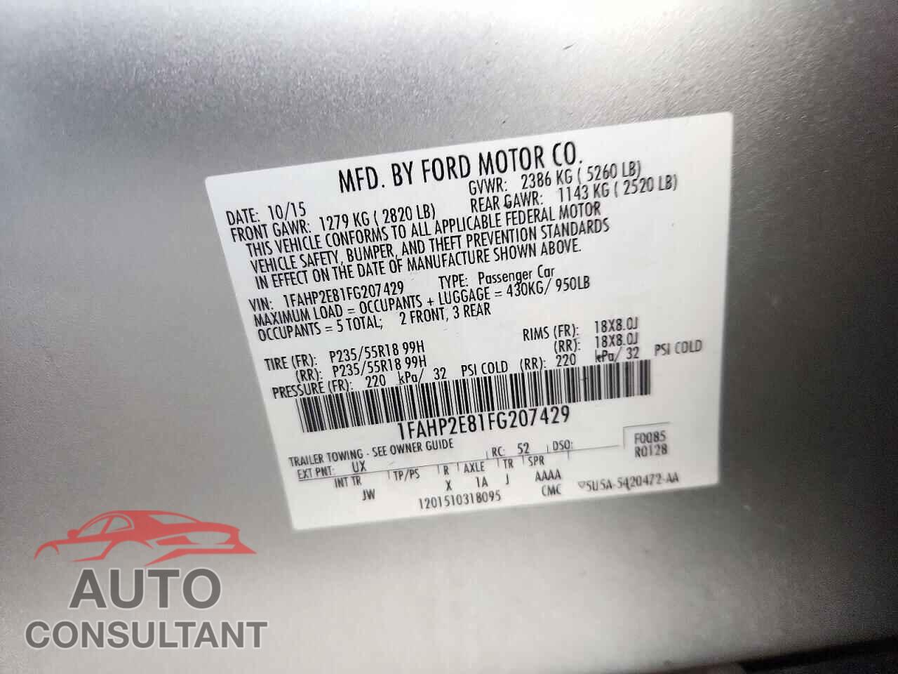 FORD TAURUS 2015 - 1FAHP2E81FG207429