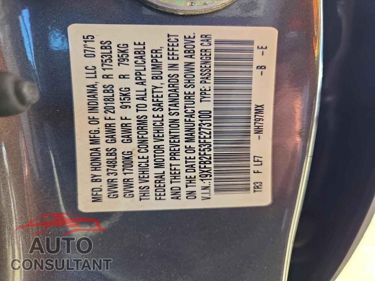 HONDA CIVIC 2015 - 19XFB2F53FE273100