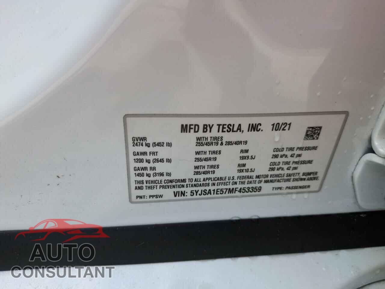 TESLA MODEL S 2021 - 5YJSA1E57MF453359