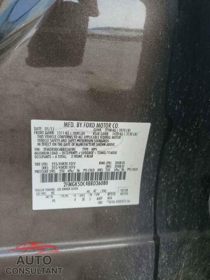 FORD FLEX 2011 - 2FMGK5DC4BBD36080