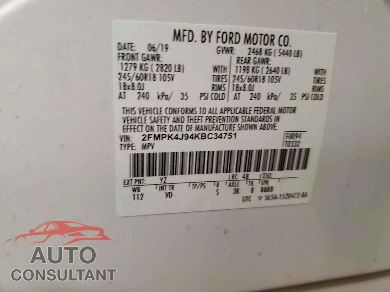 FORD EDGE 2019 - 2FMPK4J94KBC34751