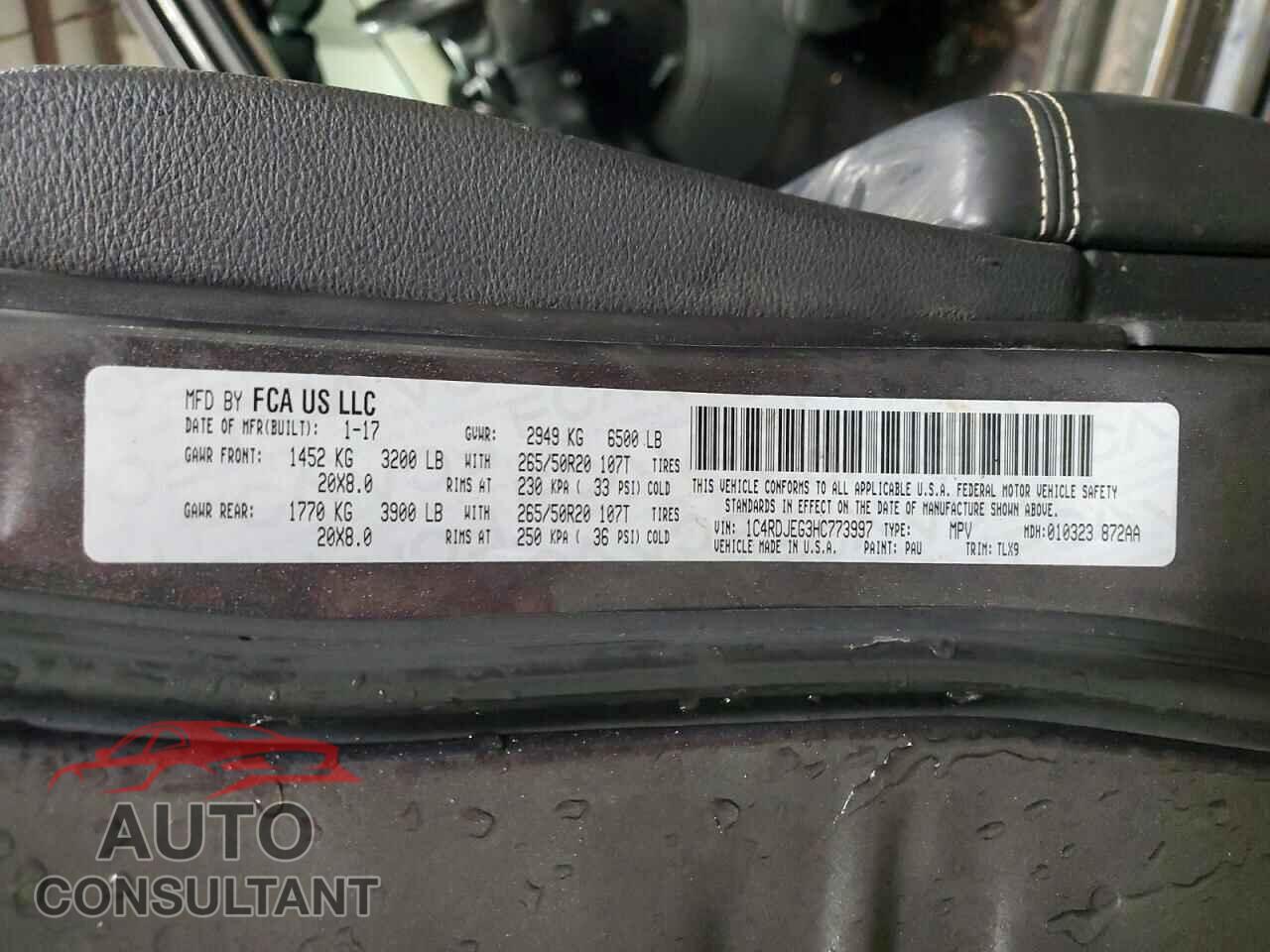 DODGE DURANGO 2017 - 1C4RDJEG3HC773997