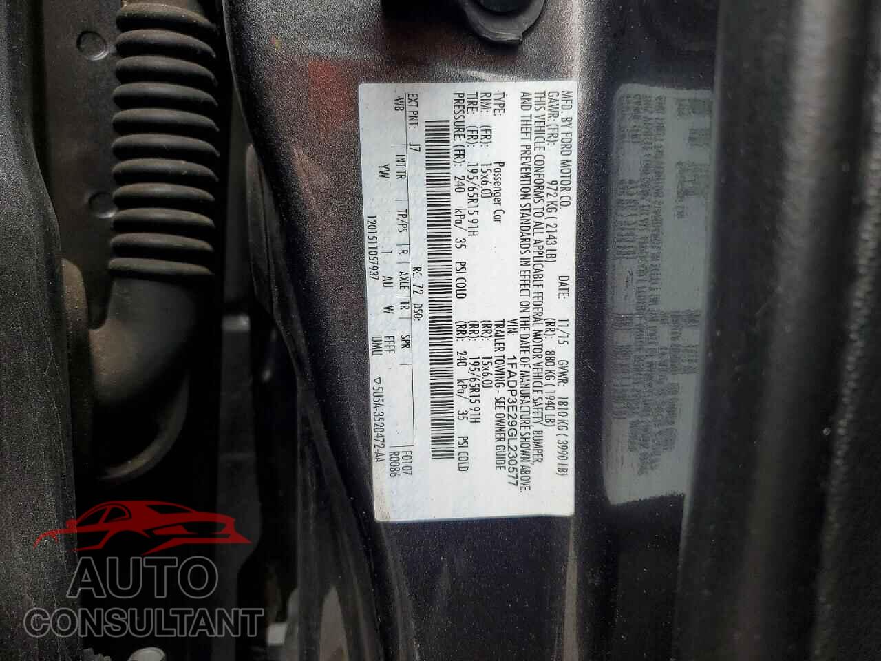 FORD FOCUS 2016 - 1FADP3E29GL230577