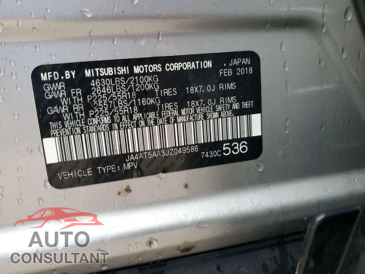 MITSUBISHI ECLIPSE 2018 - JA4AT5AA3JZ049586