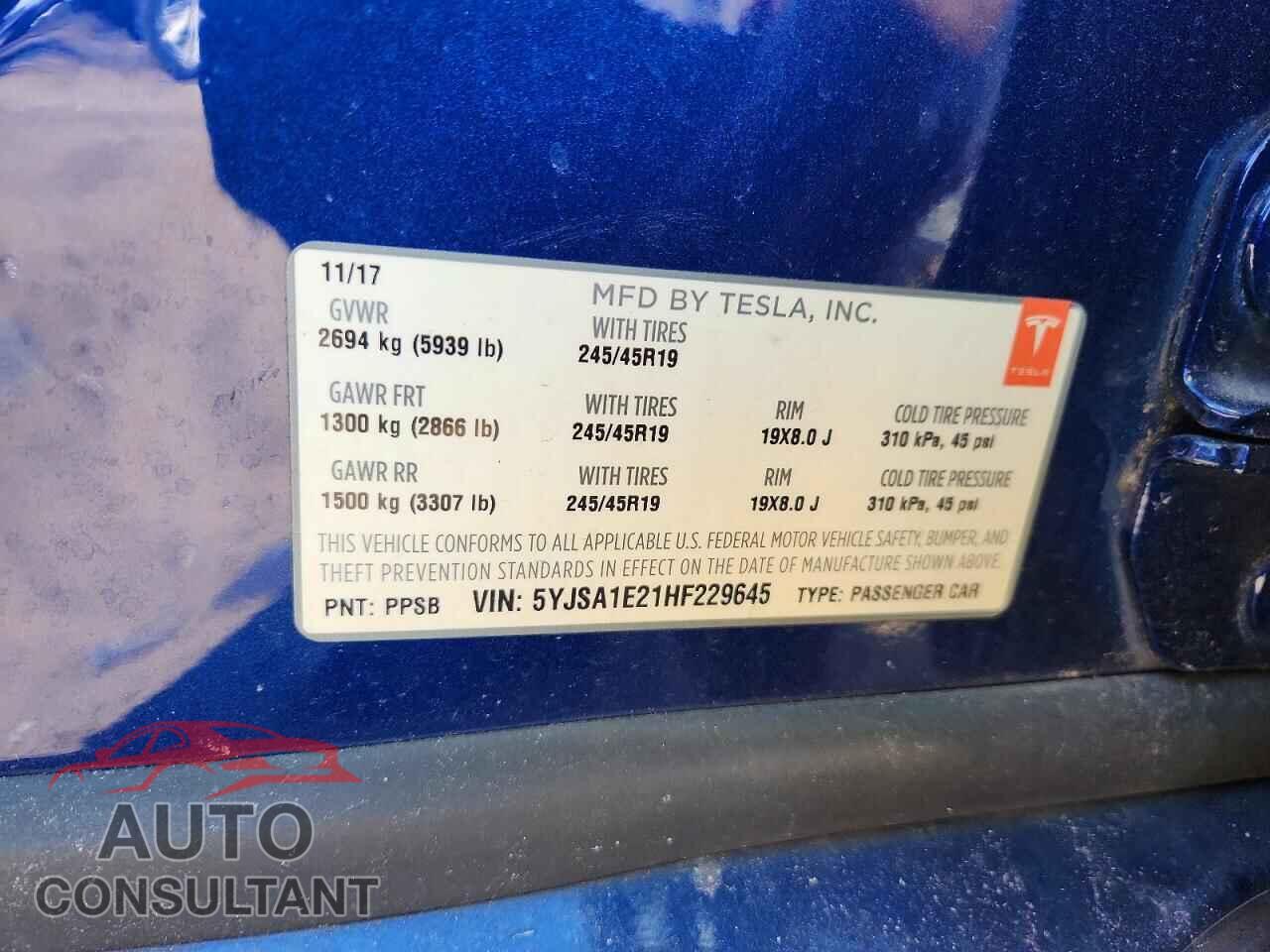 TESLA MODEL S 2017 - 5YJSA1E21HF229645