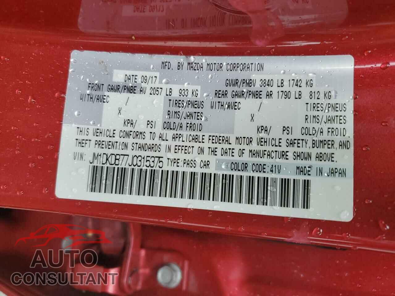 MAZDA CX-3 2018 - JM1DKDB77J0315375