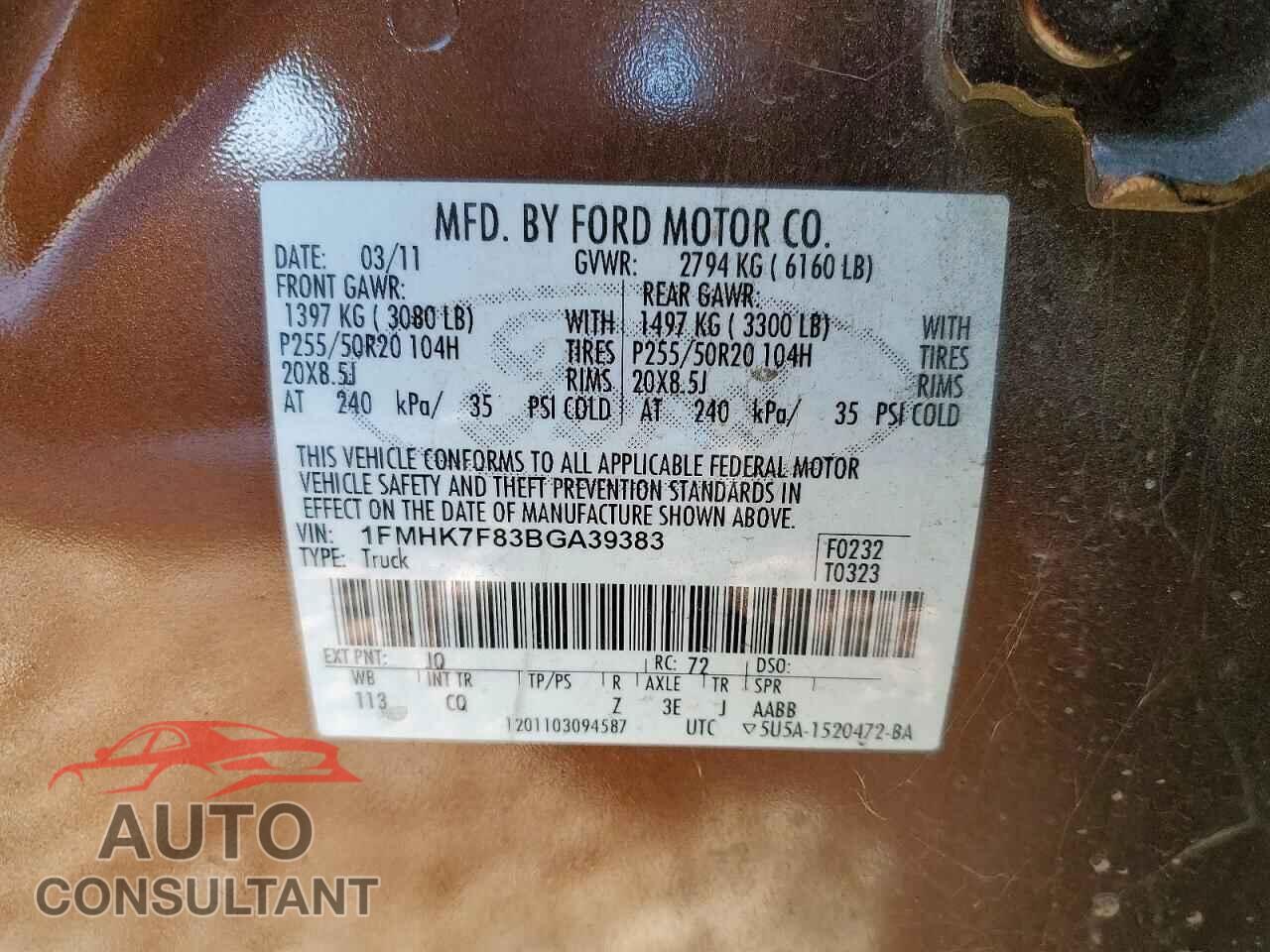 FORD EXPLORER 2011 - 1FMHK7F83BGA39383