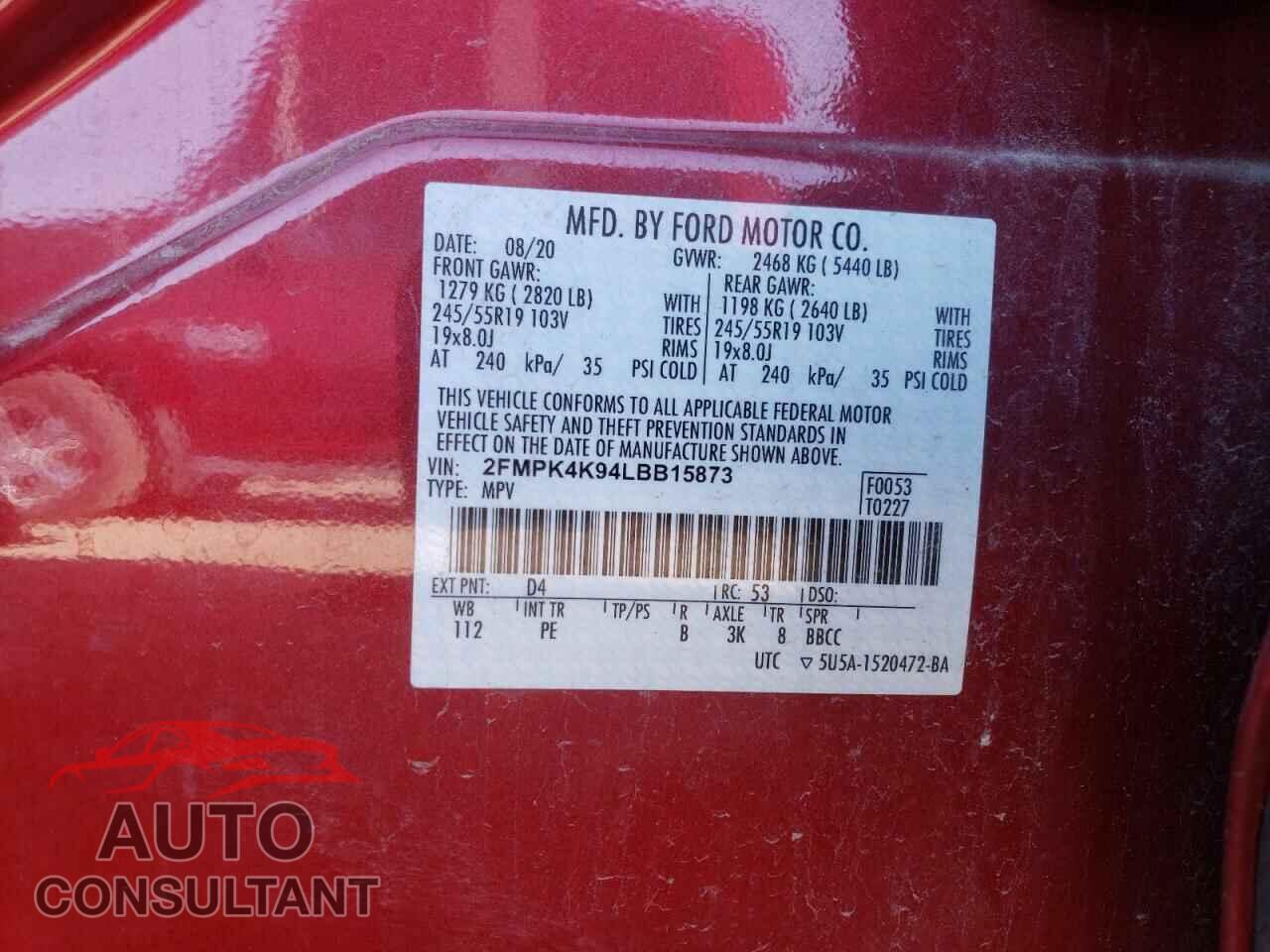 FORD EDGE 2020 - 2FMPK4K94LBB15873