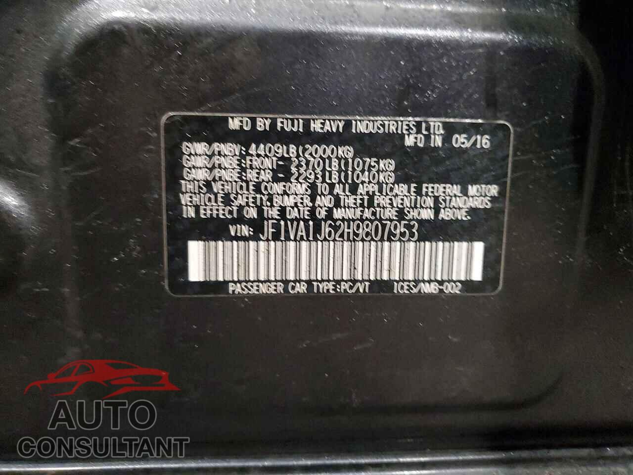 SUBARU WRX 2017 - JF1VA1J62H9807953