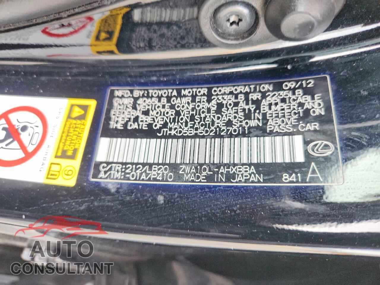 LEXUS CT 200 2013 - JTHKD5BH5D2127011