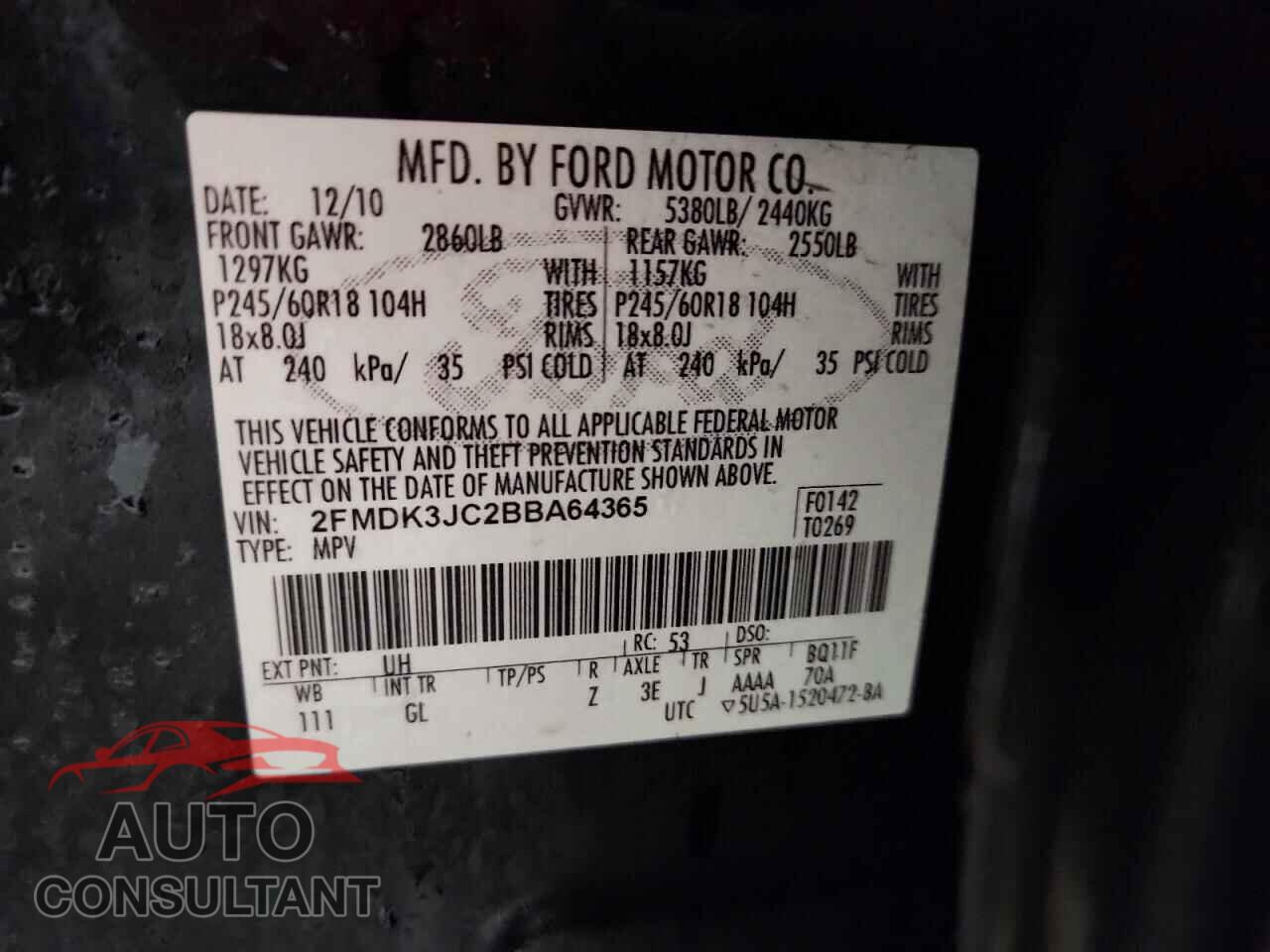 FORD EDGE 2011 - 2FMDK3JC2BBA64365