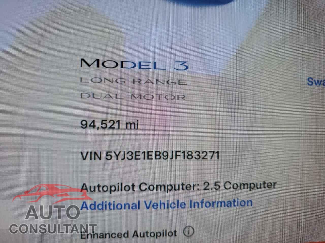 TESLA MODEL 3 2018 - 5YJ3E1EB9JF183271