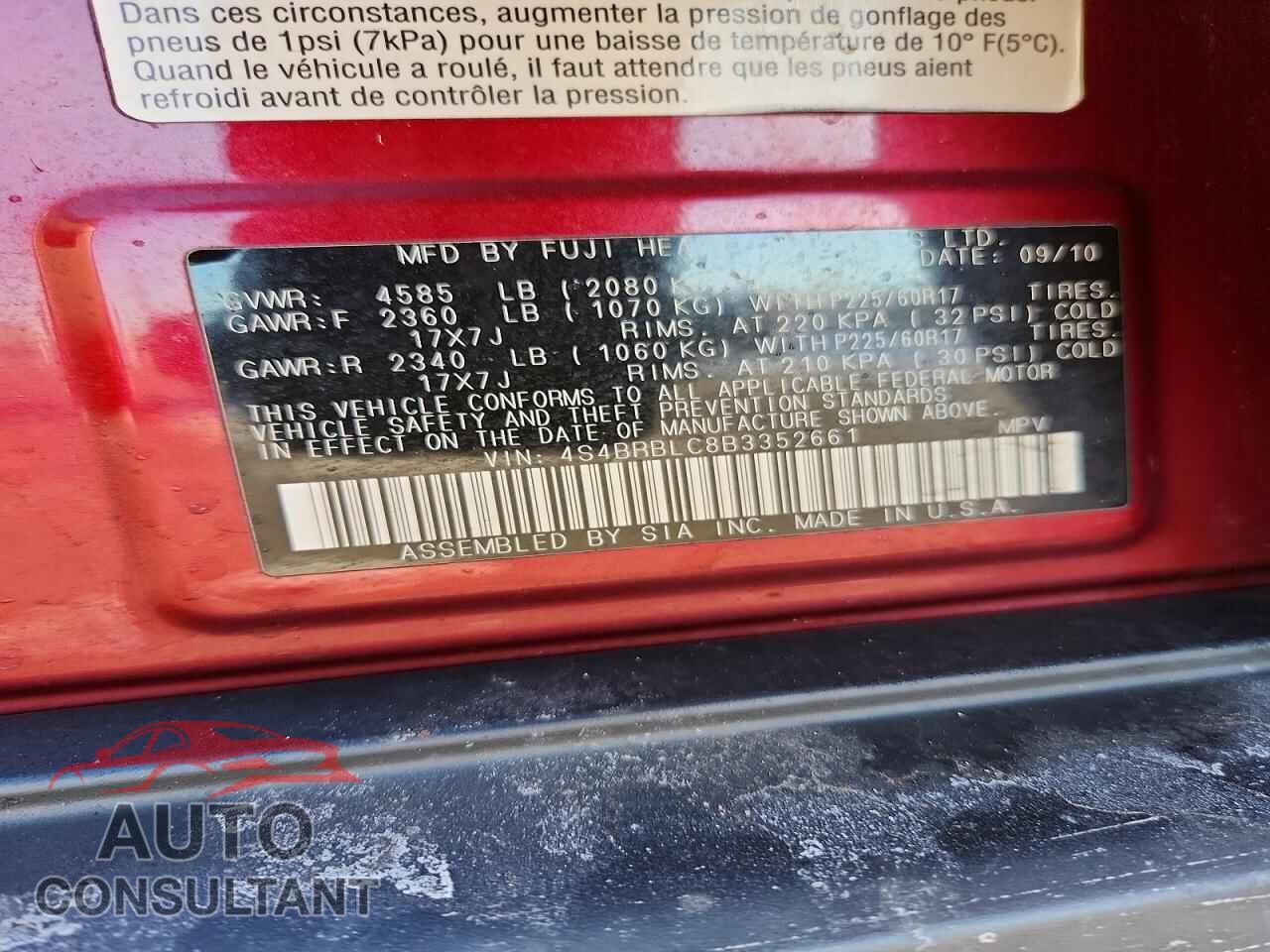 SUBARU OUTBACK 2011 - 4S4BRBLC8B3352661