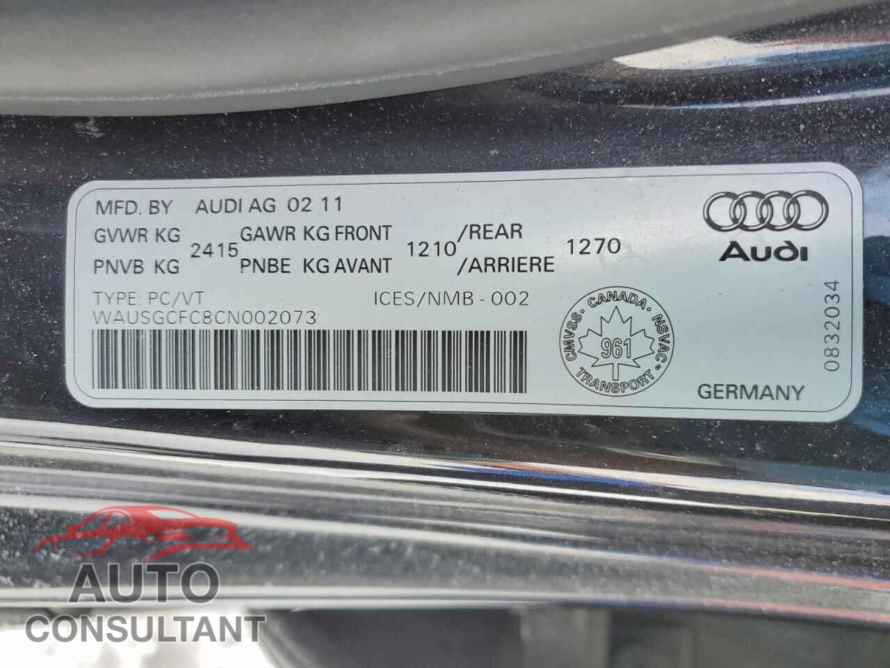 AUDI A7 2012 - WAUSGCFC8CN002073
