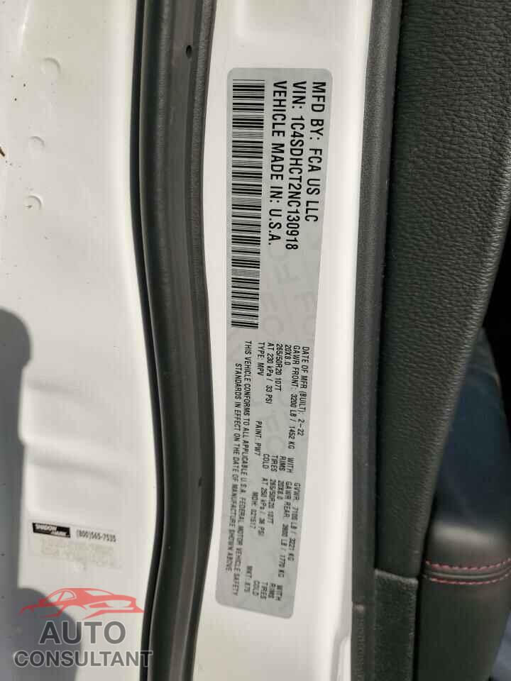 DODGE DURANGO 2022 - 1C4SDHCT2NC130918