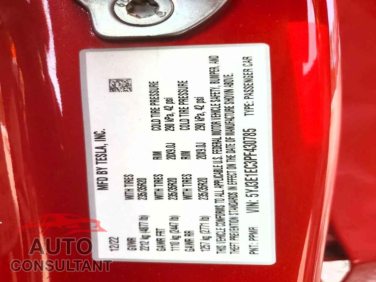 TESLA MODEL 3 2023 - 5YJ3E1EC3PF430785