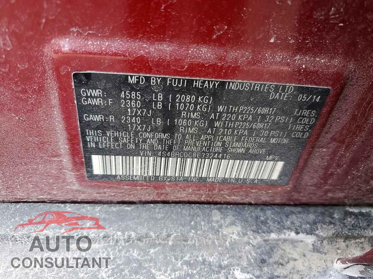 SUBARU OUTBACK 2014 - 4S4BRCDC8E3324416