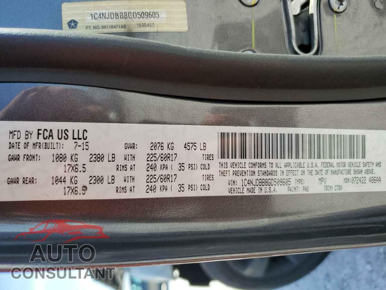 JEEP COMPASS 2016 - 1C4NJDBB8GD509605