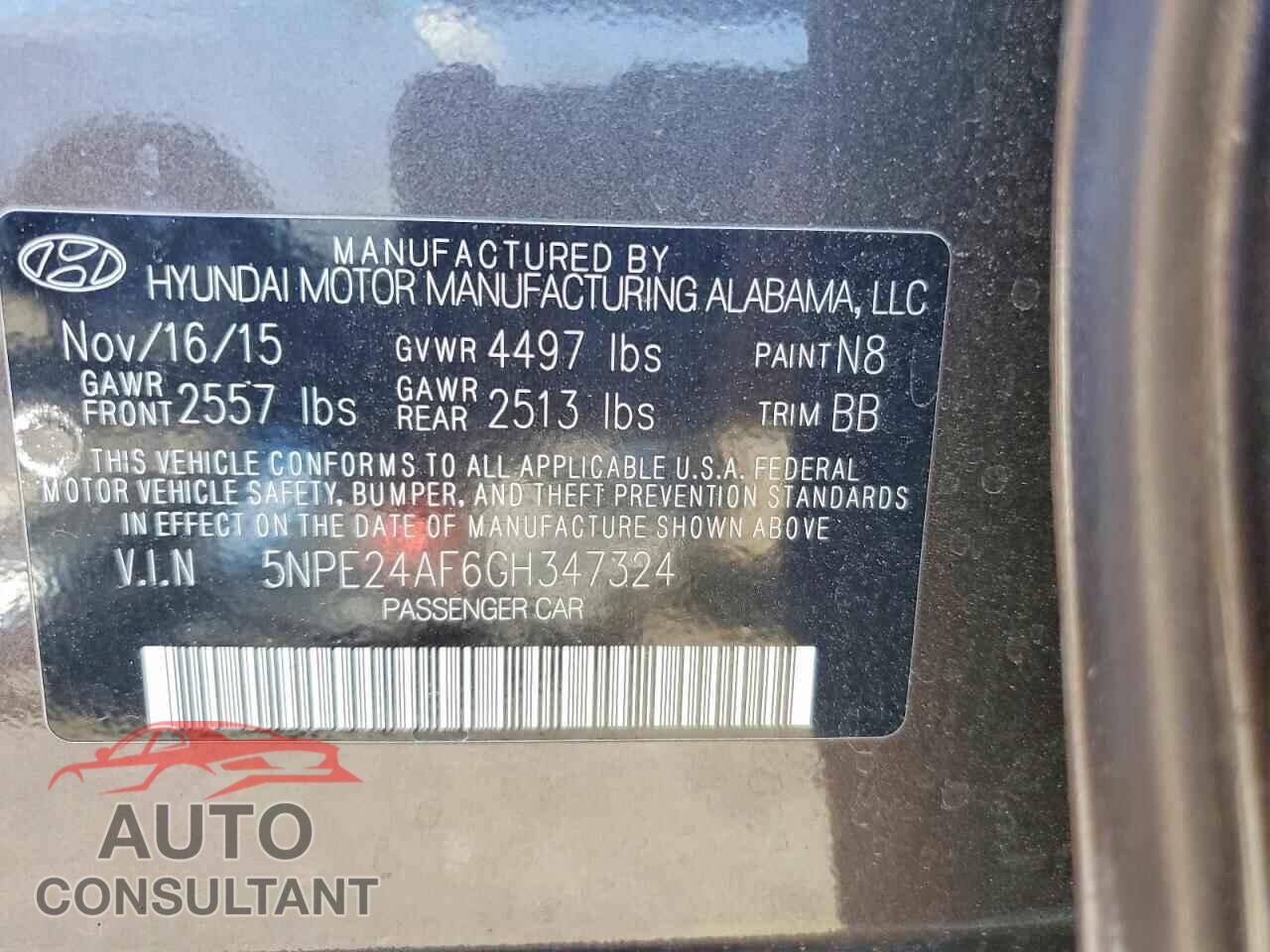 HYUNDAI SONATA 2016 - 5NPE24AF6GH347324