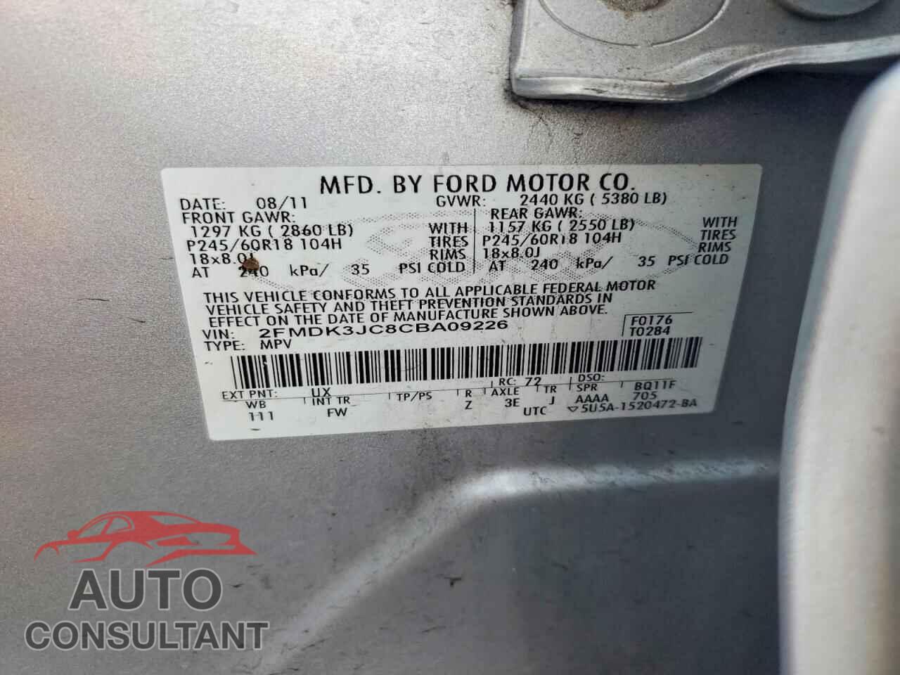 FORD EDGE 2012 - 2FMDK3JC8CBA09226