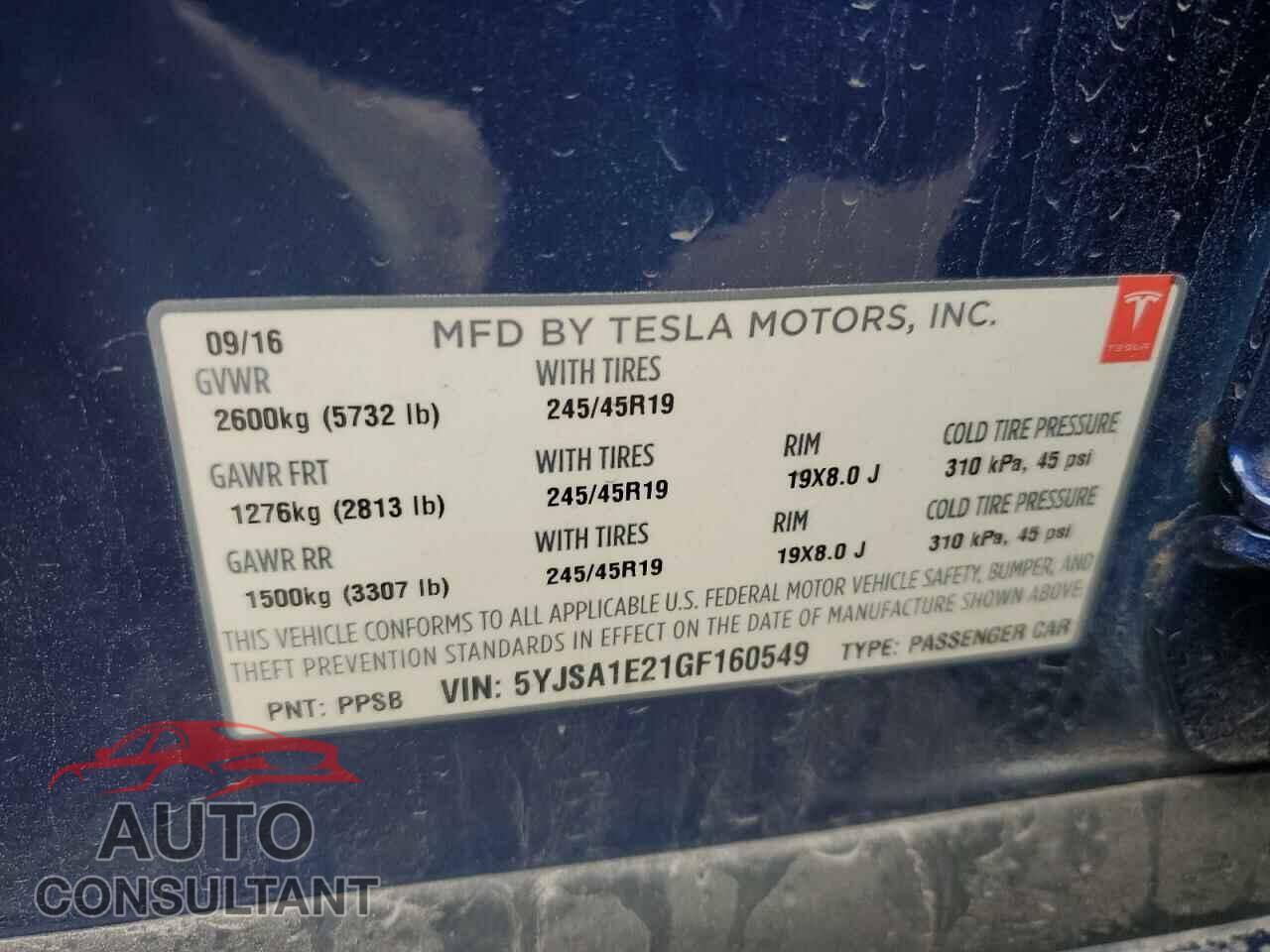 TESLA MODEL S 2016 - 5YJSA1E21GF160549