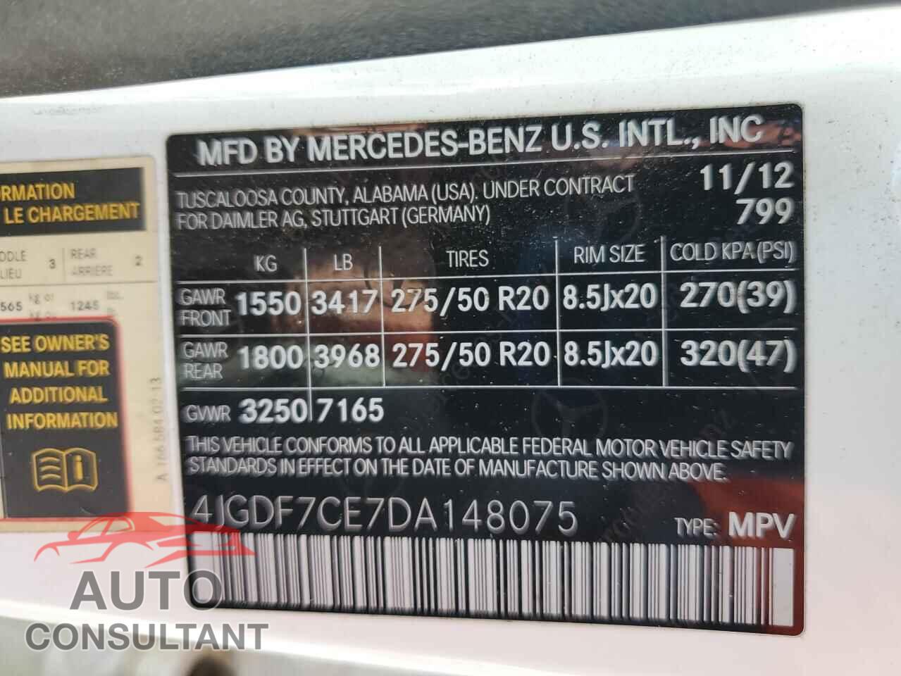 MERCEDES-BENZ GL-CLASS 2013 - 4JGDF7CE7DA148075