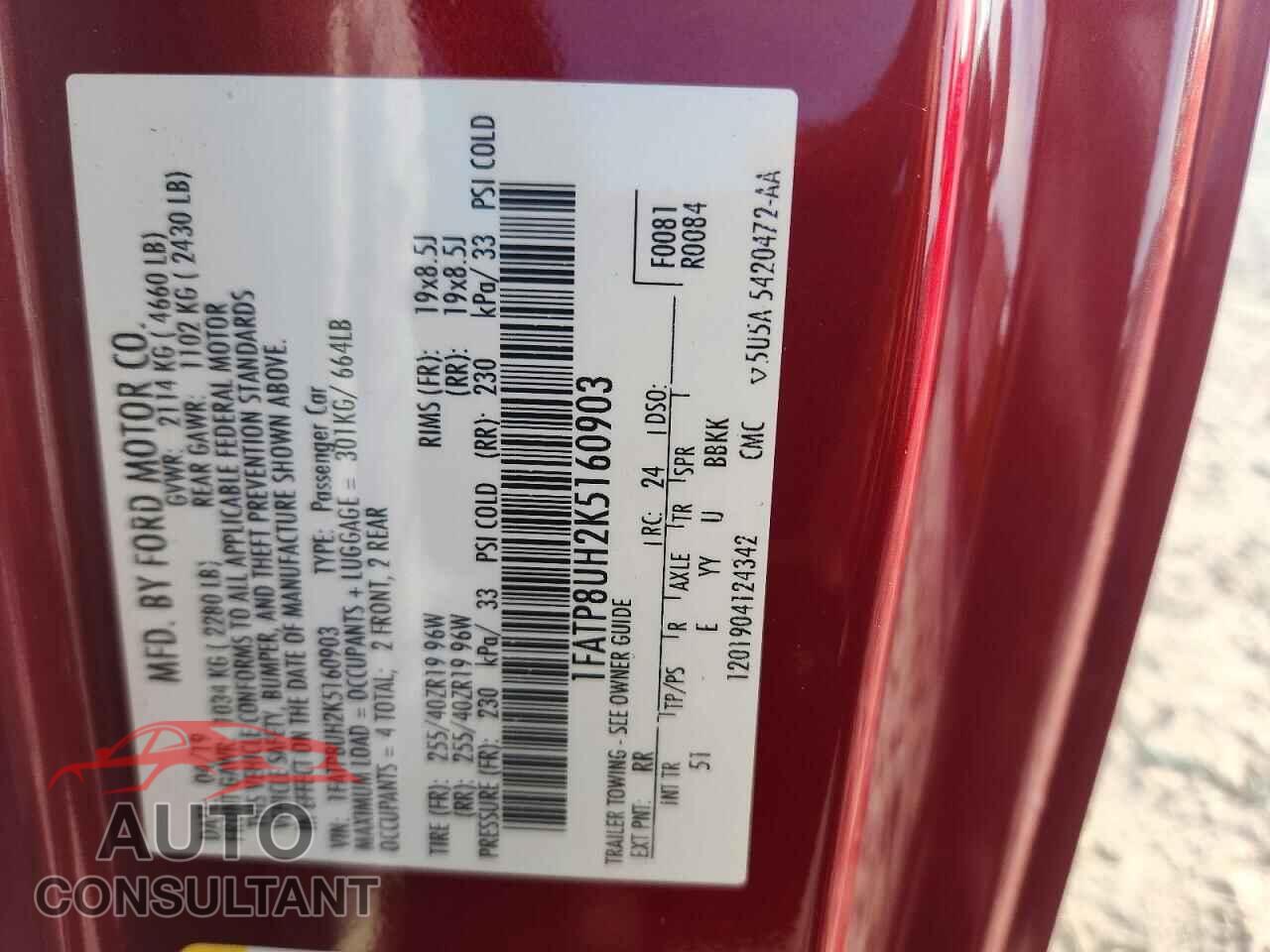 FORD MUSTANG 2019 - 1FATP8UH2K5160903