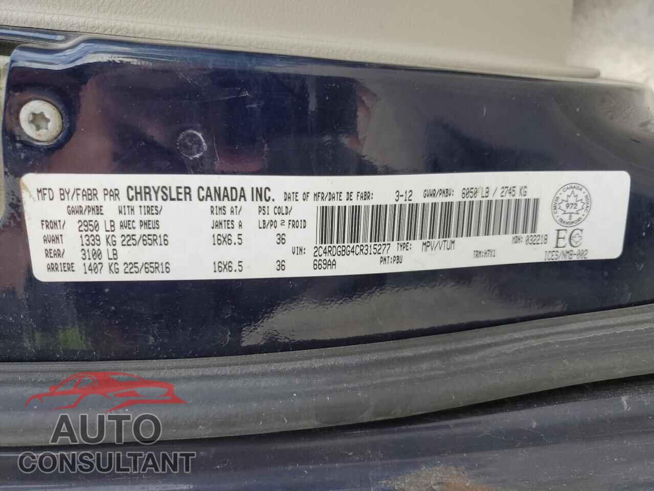 DODGE CARAVAN 2012 - 2C4RDGBG4CR315277