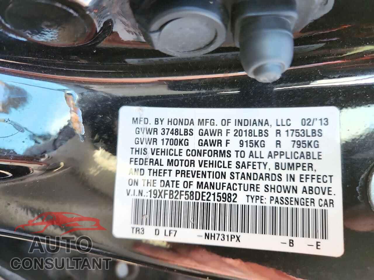 HONDA CIVIC 2013 - 19XFB2F58DE215982