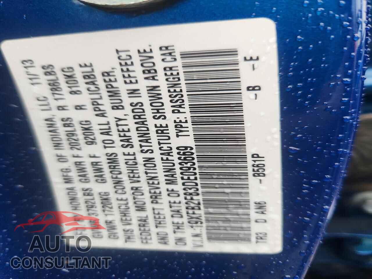 HONDA CIVIC 2013 - 19XFB2F83DE093669