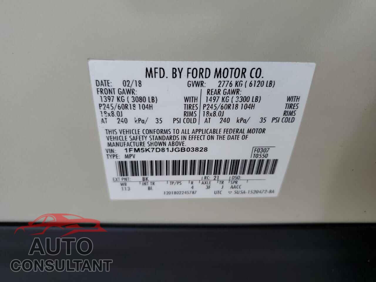 FORD EXPLORER 2018 - 1FM5K7D81JGB03828