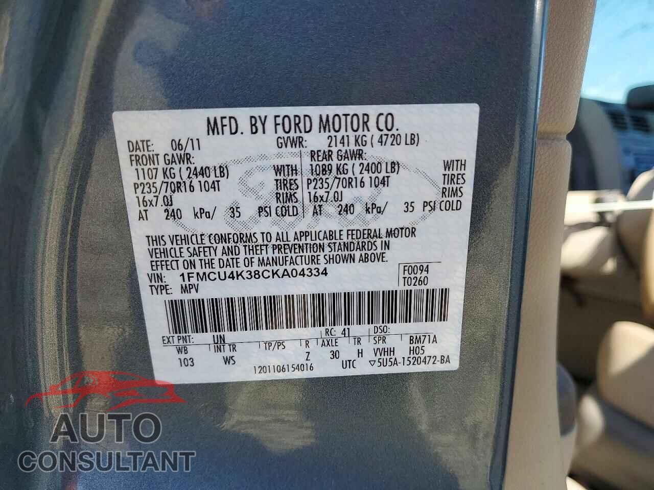 FORD ESCAPE 2012 - 1FMCU4K38CKA04334