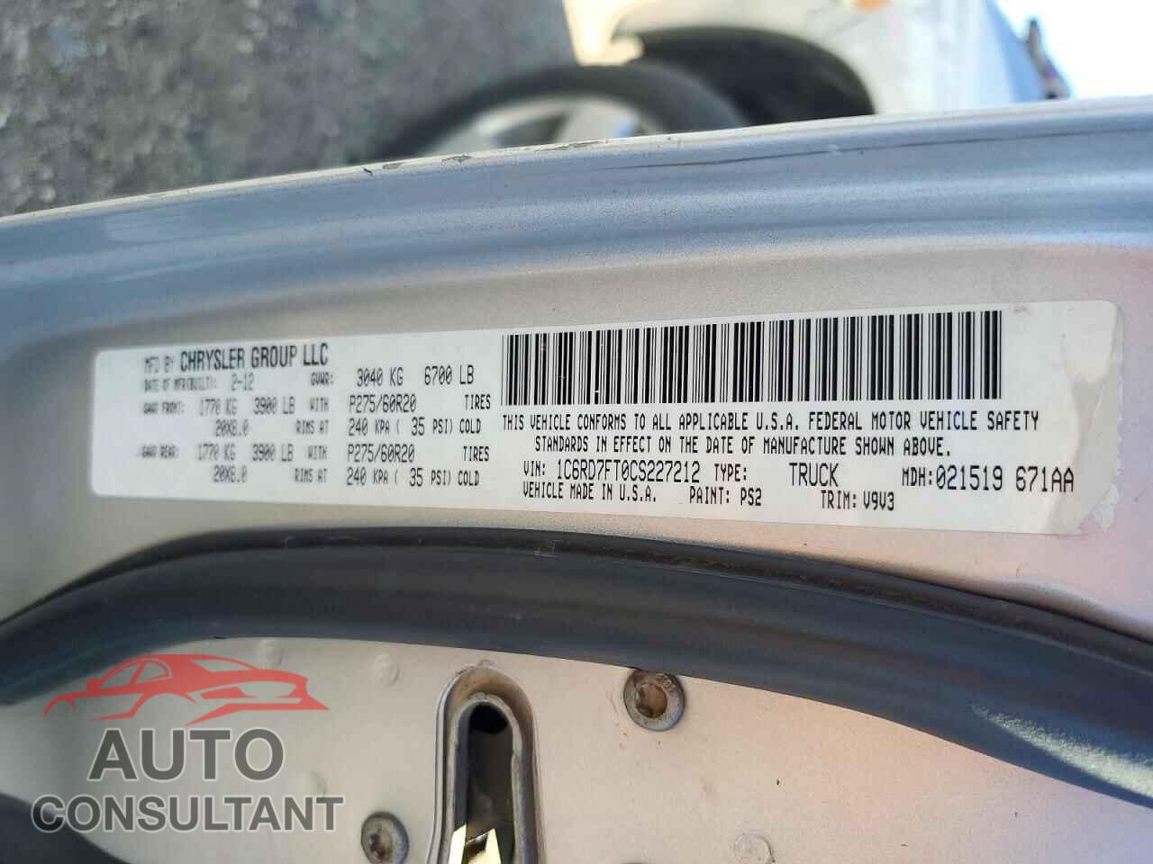 DODGE RAM 1500 2012 - 1C6RD7FT0CS227212