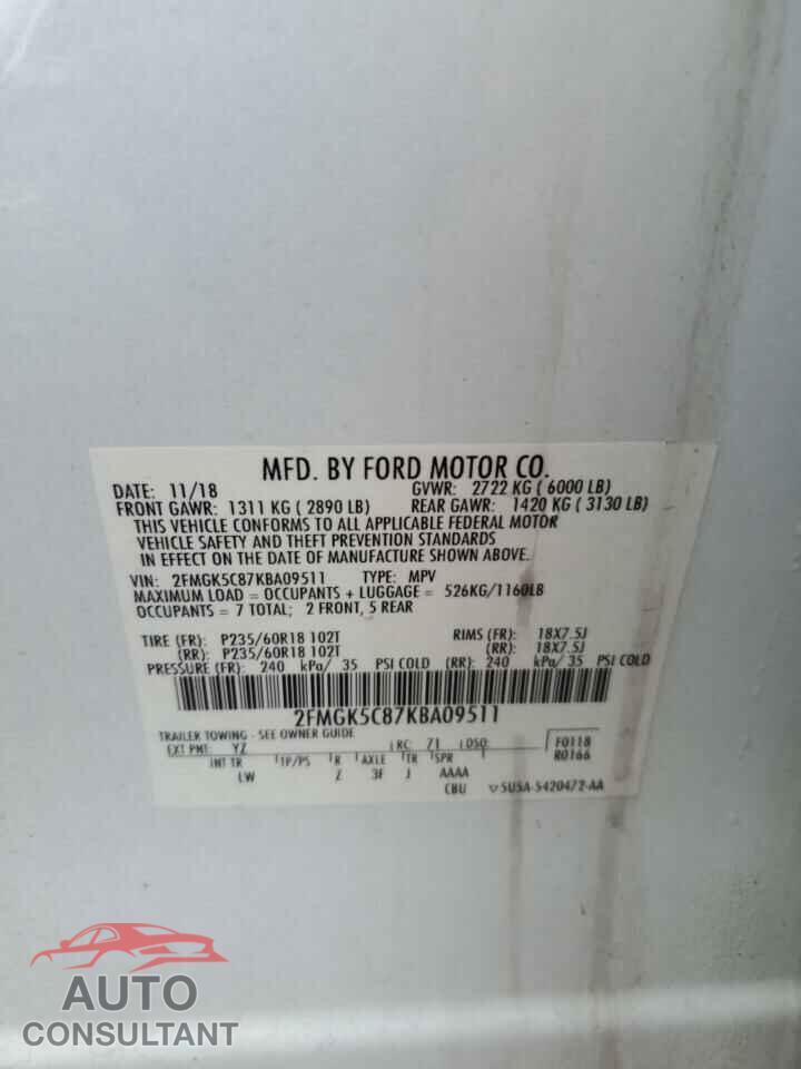 FORD FLEX 2019 - 2FMGK5C87KBA09511