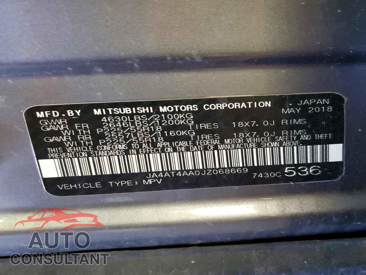MITSUBISHI ECLIPSE 2018 - JA4AT4AA0JZ068669