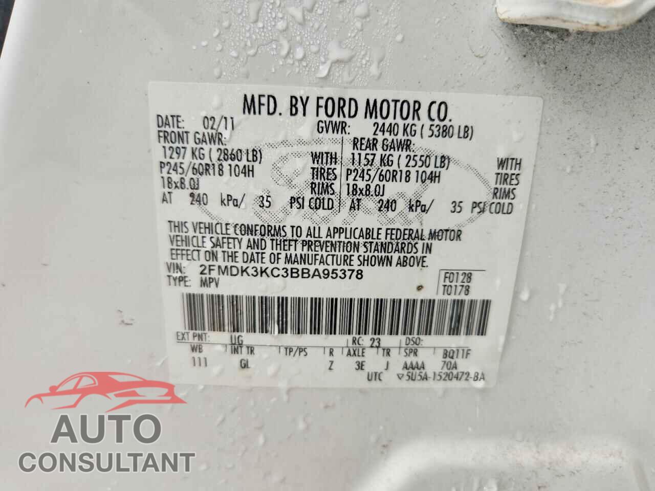 FORD EDGE 2011 - 2FMDK3KC3BBA95378
