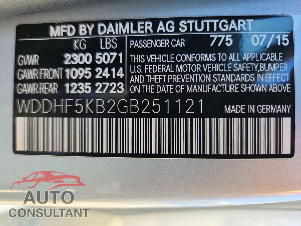 MERCEDES-BENZ E-CLASS 2016 - WDDHF5KB2GB251121