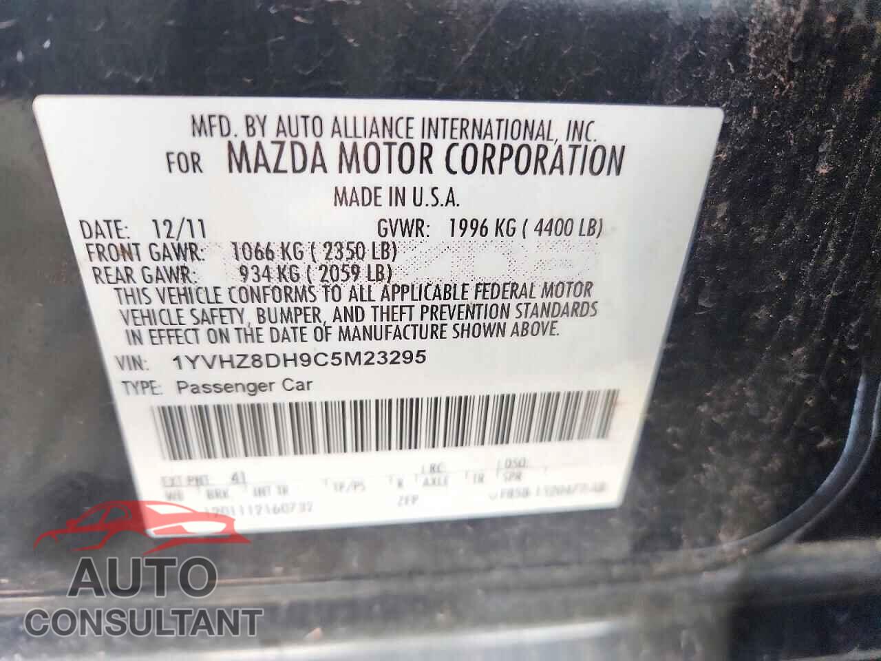 MAZDA 6 2012 - 1YVHZ8DH9C5M23295