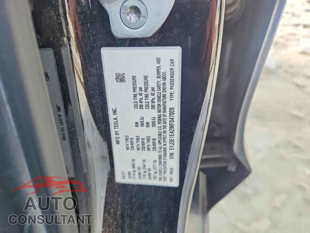 TESLA MODEL 3 2021 - 5YJ3E1EA2MF047009