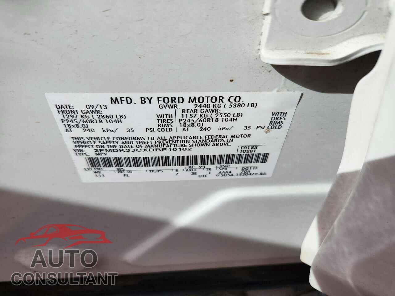 FORD EDGE 2013 - 2FMDK3JCXDBE10102