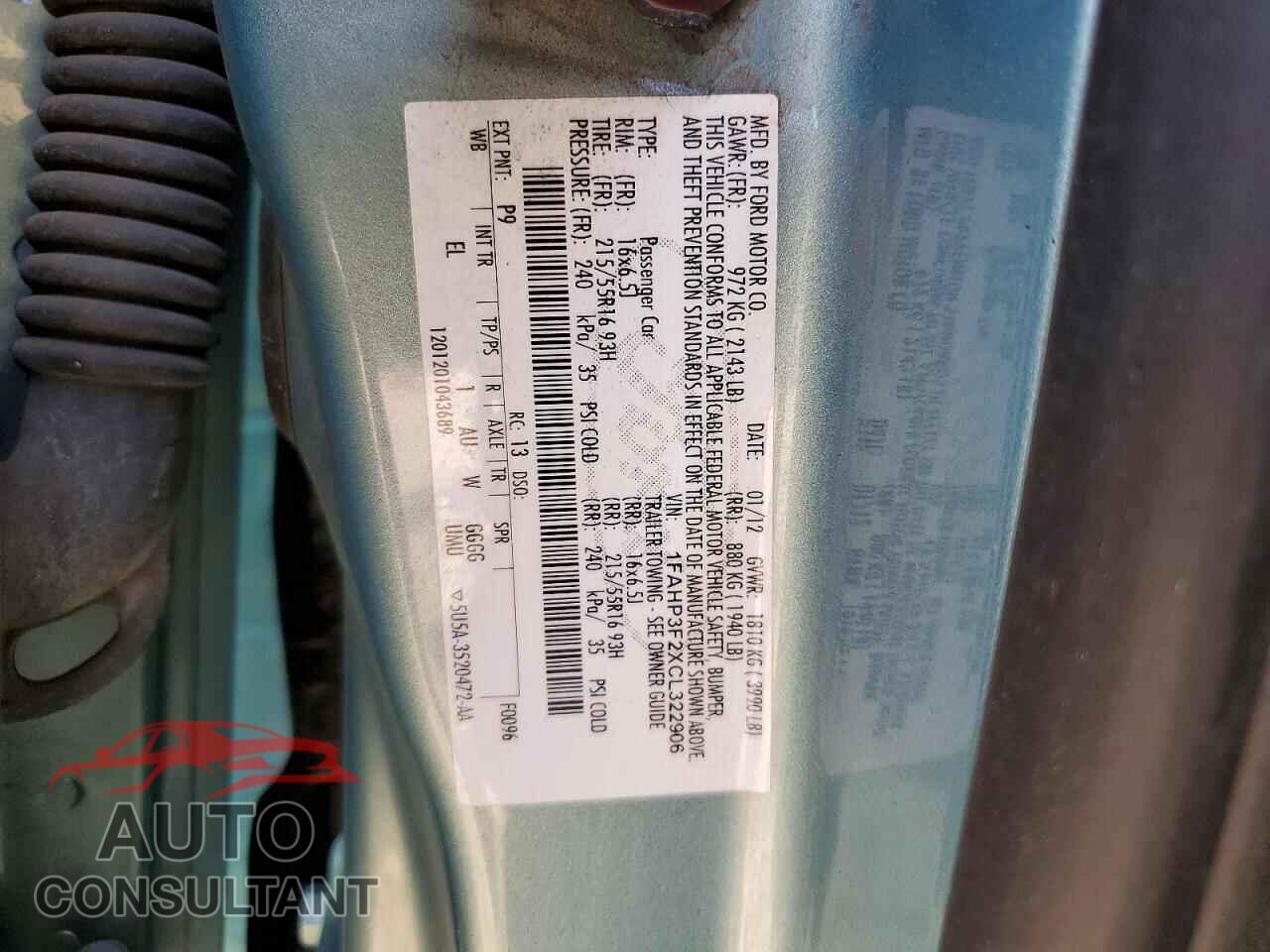 FORD FOCUS 2012 - 1FAHP3F2XCL322906