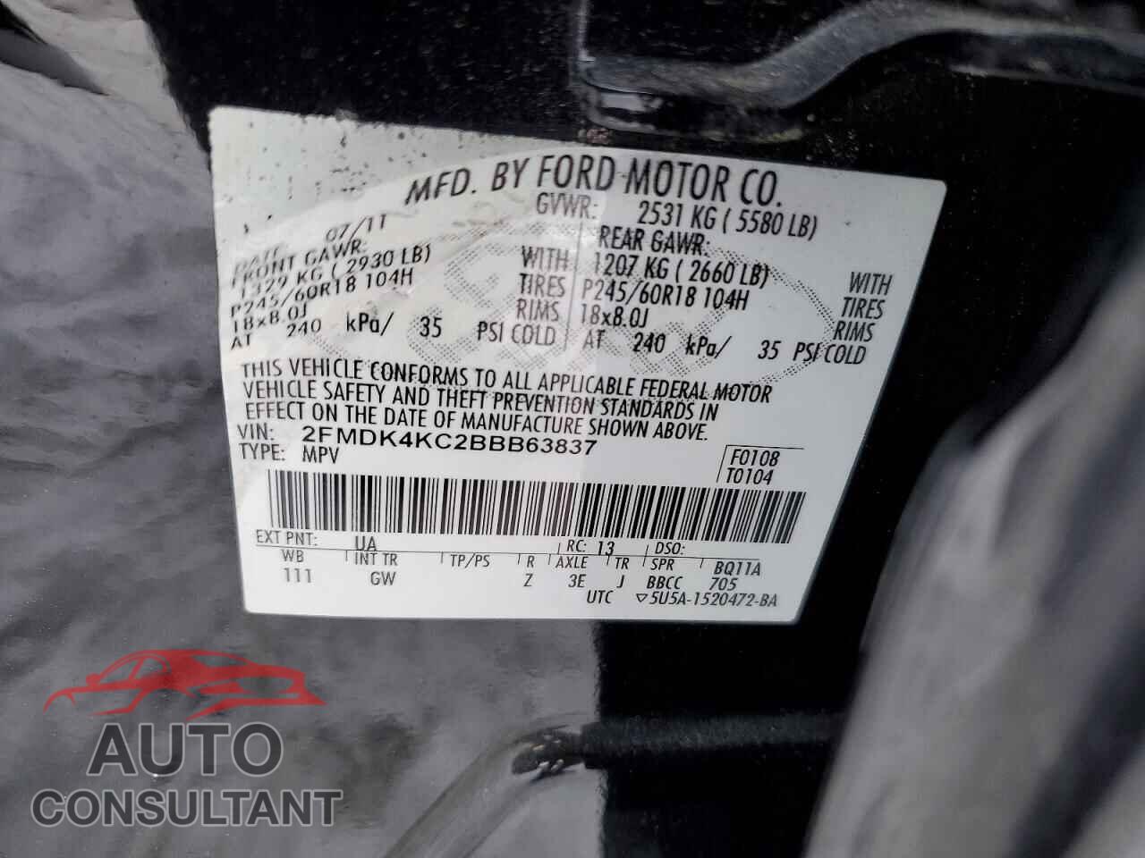 FORD EDGE 2011 - 2FMDK4KC2BBB63837