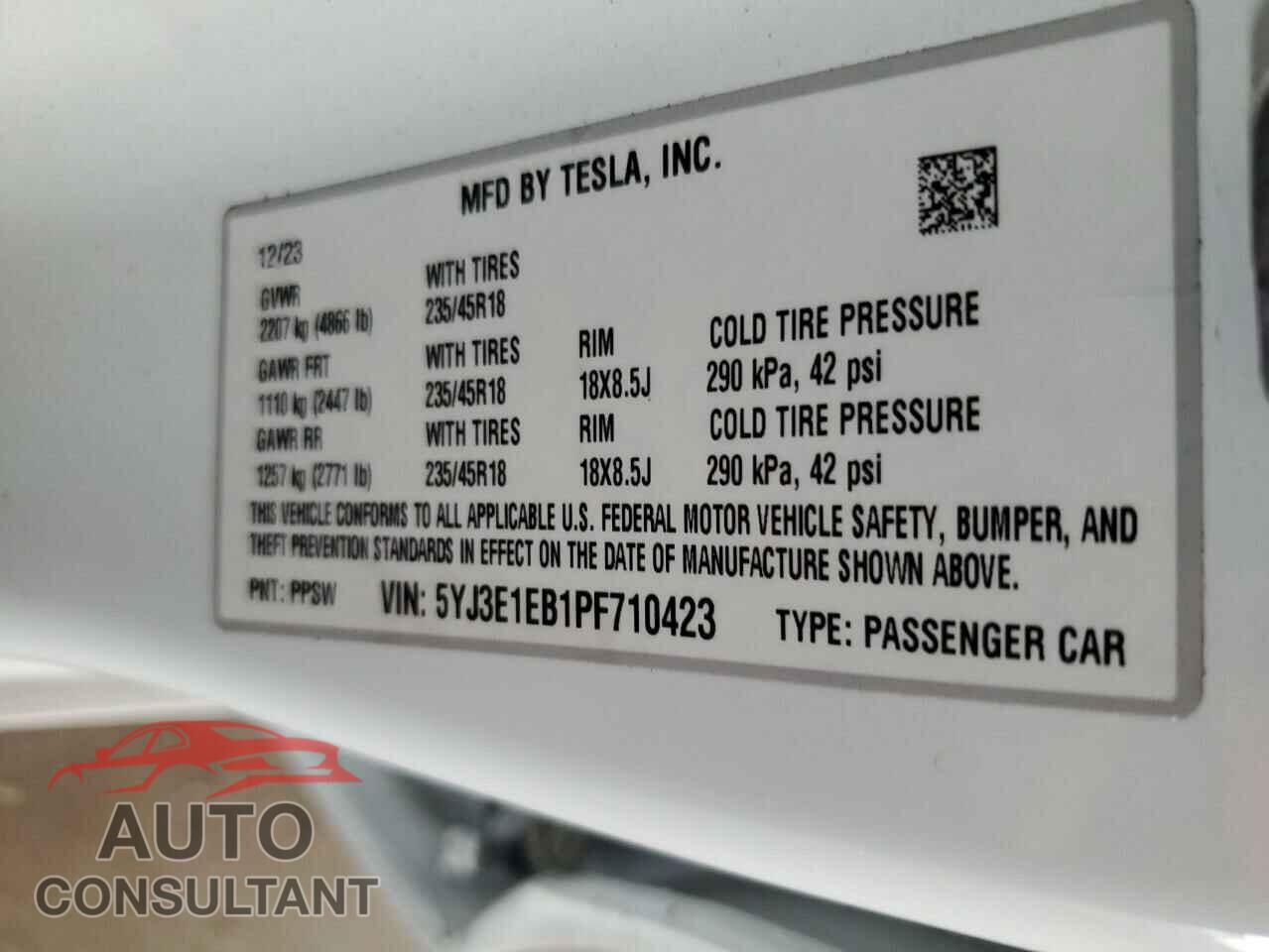 TESLA MODEL 3 2023 - 5YJ3E1EB1PF710423