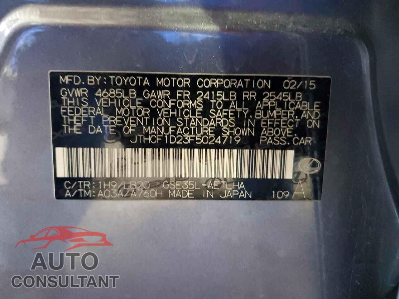 LEXUS IS 2015 - JTHCF1D23F5024719