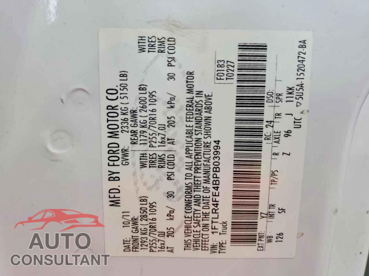 FORD RANGER 2011 - 1FTLR4FE4BPB03994