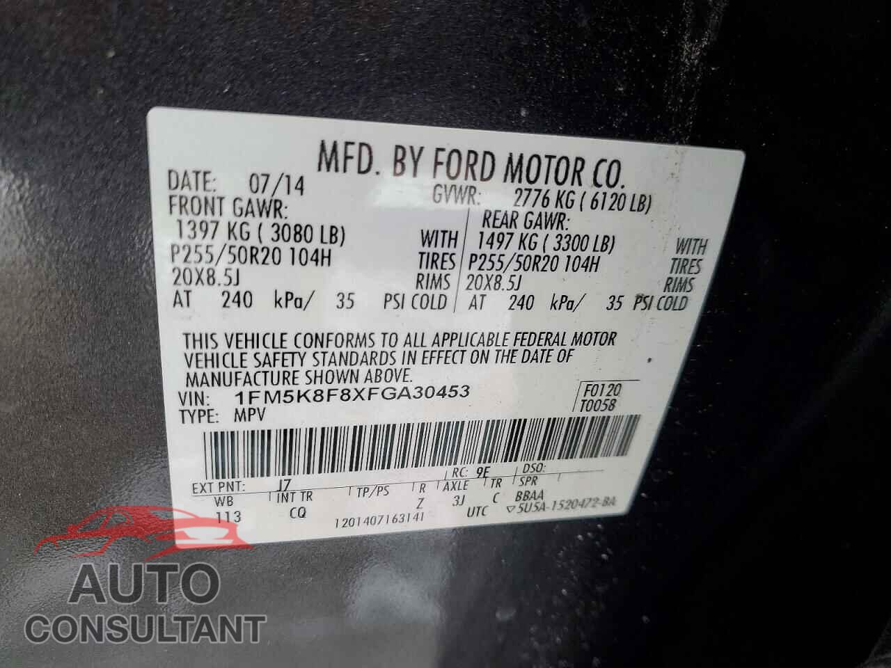 FORD EXPLORER 2015 - 1FM5K8F8XFGA30453